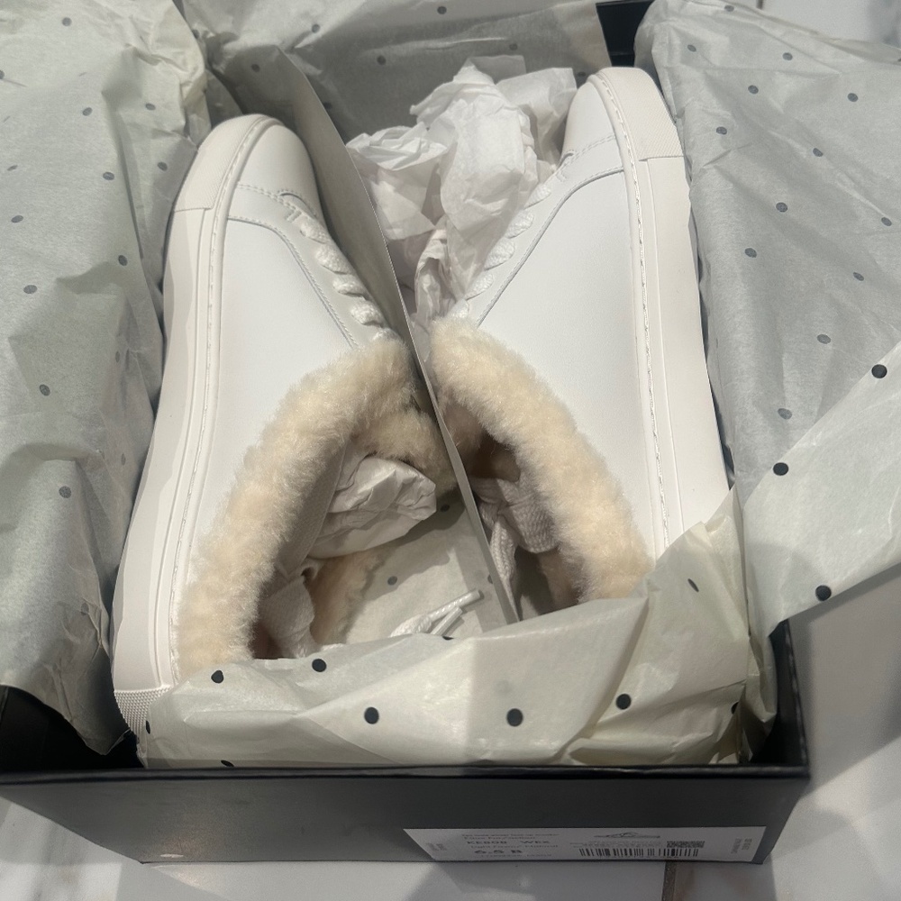 Kate Spade Fez Winter Mule Sneakers - White and Tan Slip-On Sz 6.5 - Picture 4 of 11